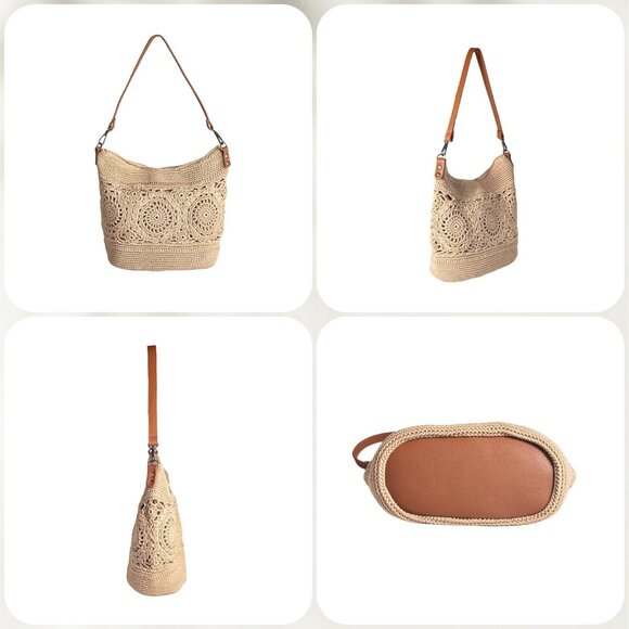 Hobo Crochet Crossbody Bag for Women Large Tote Khaki Lightweight Funky Style main image 4